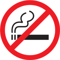 No smoking sign with black smoking cigarette and red circle with a strike through it
