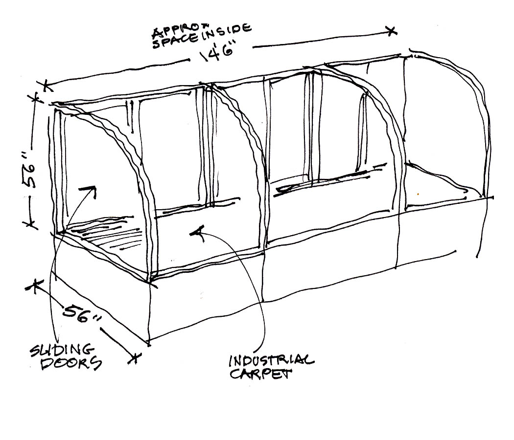 Rough sketch showing the dimensions of the display case.