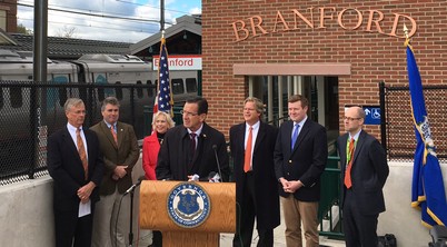 Governor Malloy Standing at the New Platform at Branford Station