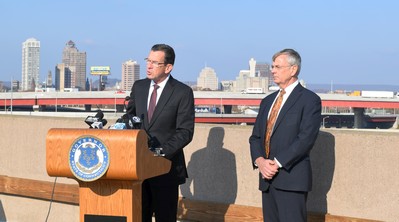 Governor Malloy and Commissioner Redeker near I-95 in New Haven