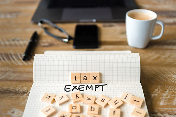 Scrabble tiles spelling tax words