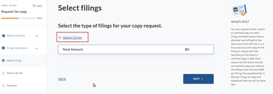 Click on "Select filings".