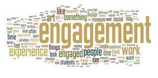 Word cloud on the topic of engagement featuring things like "work," "people," "art," "experience," and "time"